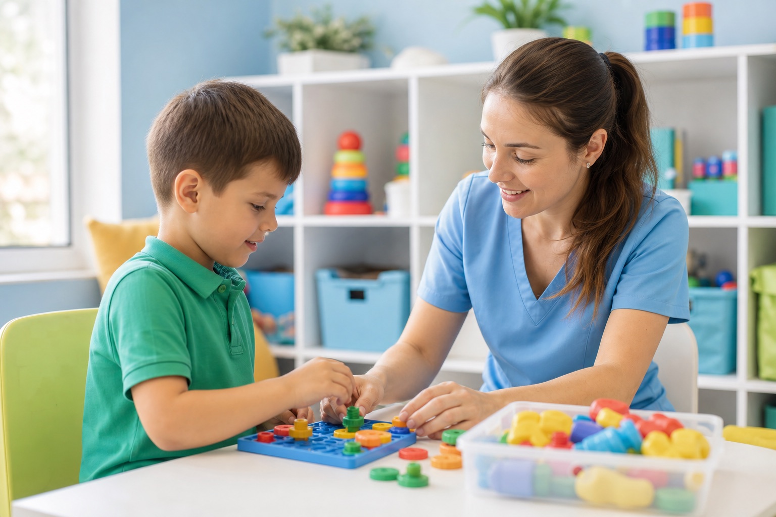 Profissional em atendimento terapêutico infantil